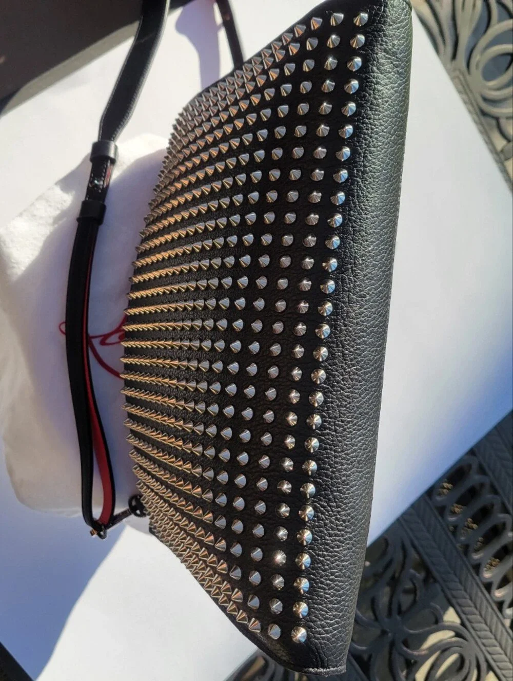 Christian Louboutin Black Studded Leather Crossbody/Clutch "'AUTHENTIC" - Picture 8 of 14